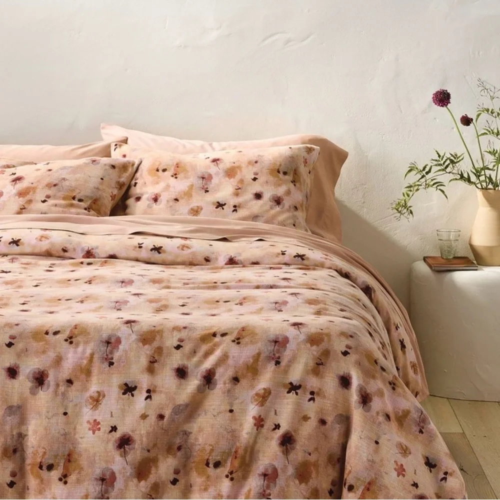 Casaluna King Heavyweight Linen Blend Duvet Cover Pressed Floral